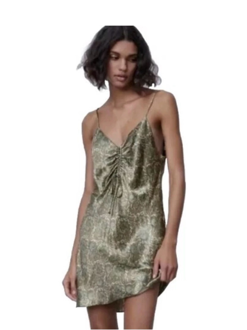 Zara Green and Cream Paisley Satin Slip Dress BNWT Medium